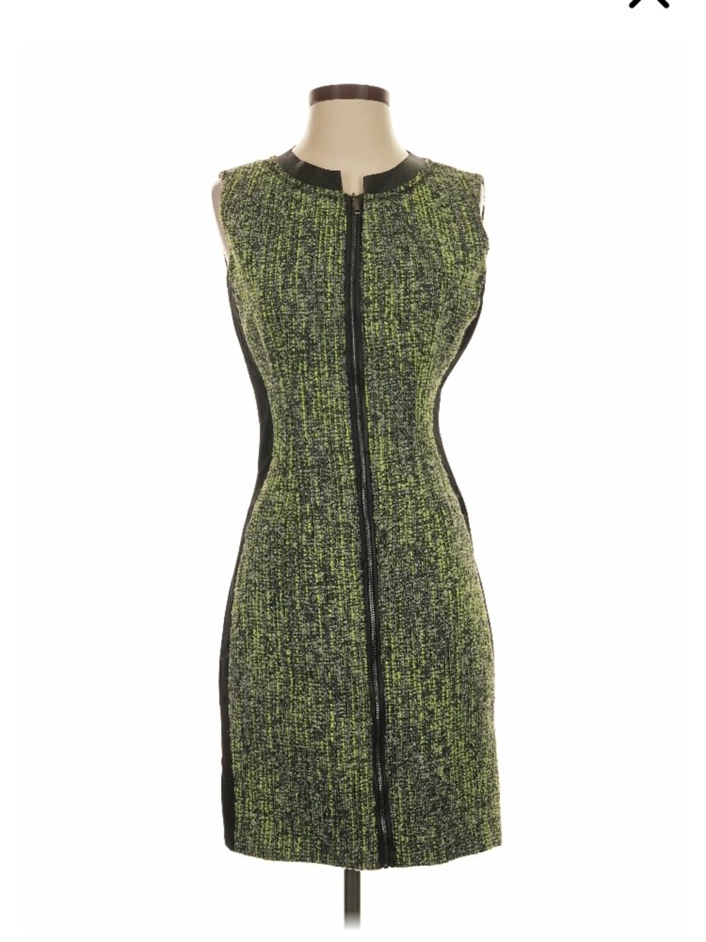 Elie Tahari Green Tweed Zip-Front Sheath Dress